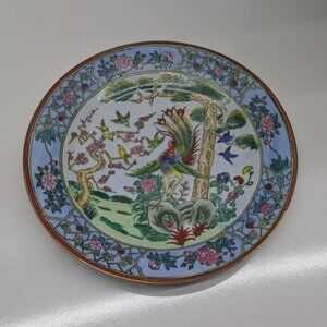 Nora Fenton Bird Plate 10.25" Hand Painted Macau Gold Rim Floral Vintage